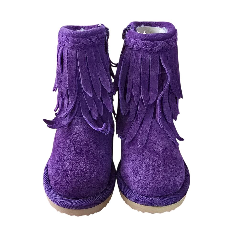 New Tucker & Tate Girls Suede Fringe Boots Purple, Size 5